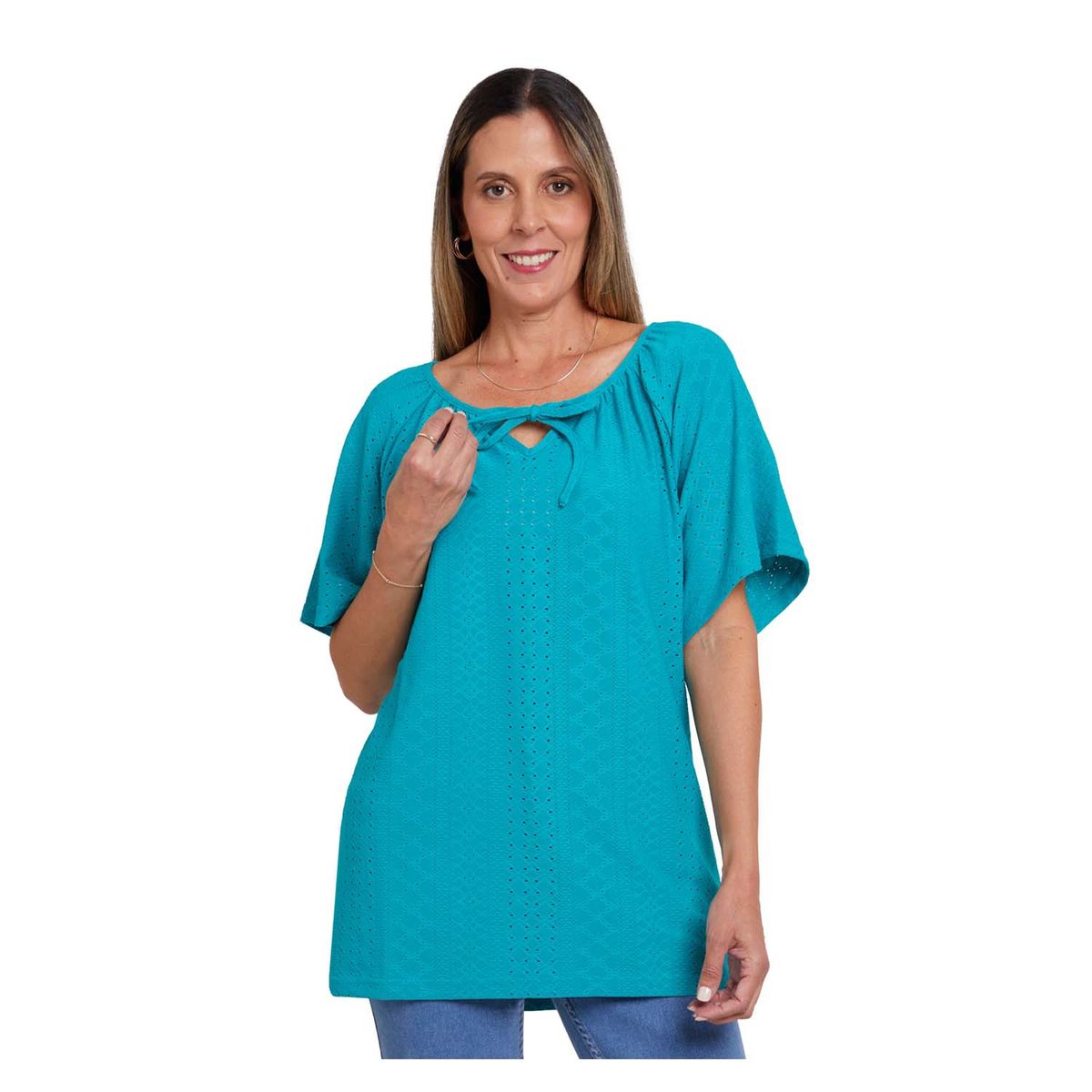 FASHION'S PARK - Polera Mujer Lazo Escote Turquesa Fashion's Park