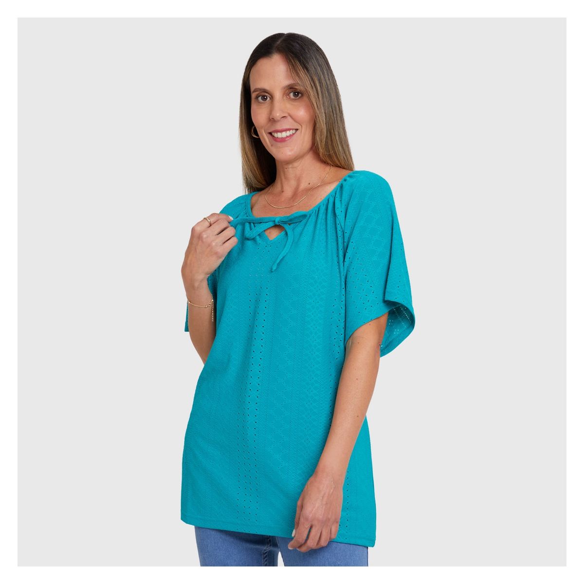 FASHION'S PARK - Polera Mujer Lazo Escote Turquesa Fashion's Park