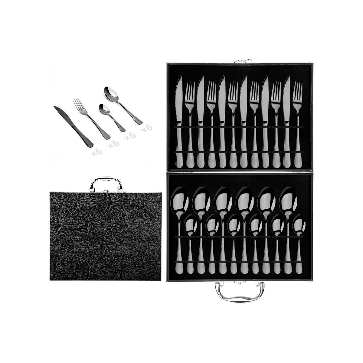 GENERICO - Set 24 Piezas Cuchillería Cubiertos De Lujo Maleta