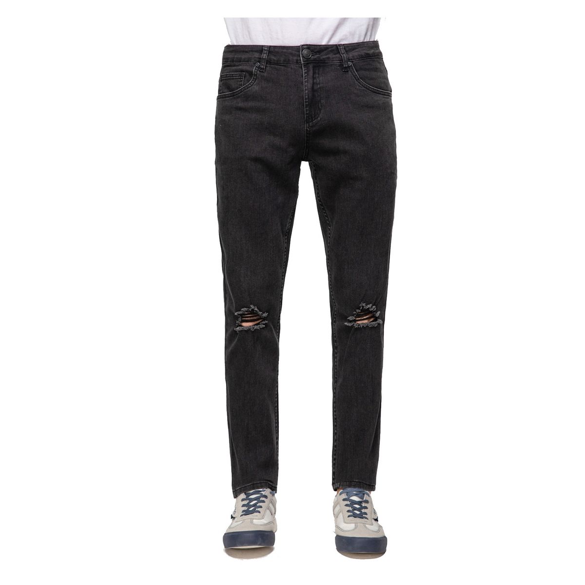 FASHION'S PARK - Jeans Hombre Skinny Full Roturas Negro