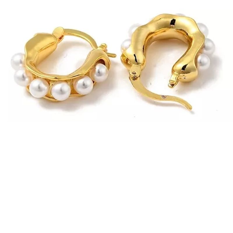 GENERICO - Aros Argollas Aretes Baño Oro 18k Chunky Bote Perlas Damas