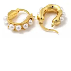 GENERICO - Aros Argollas Aretes Baño Oro 18k Chunky Bote Perlas Damas