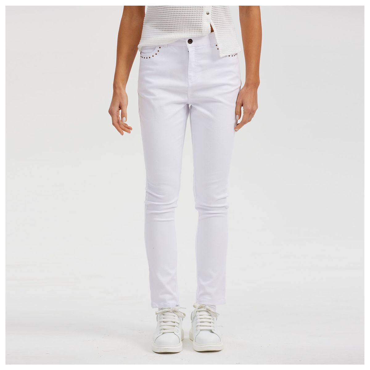 FASHION'S PARK - Pantalón Tobillero Con Abertura En Basta Blanco Fashion's Park