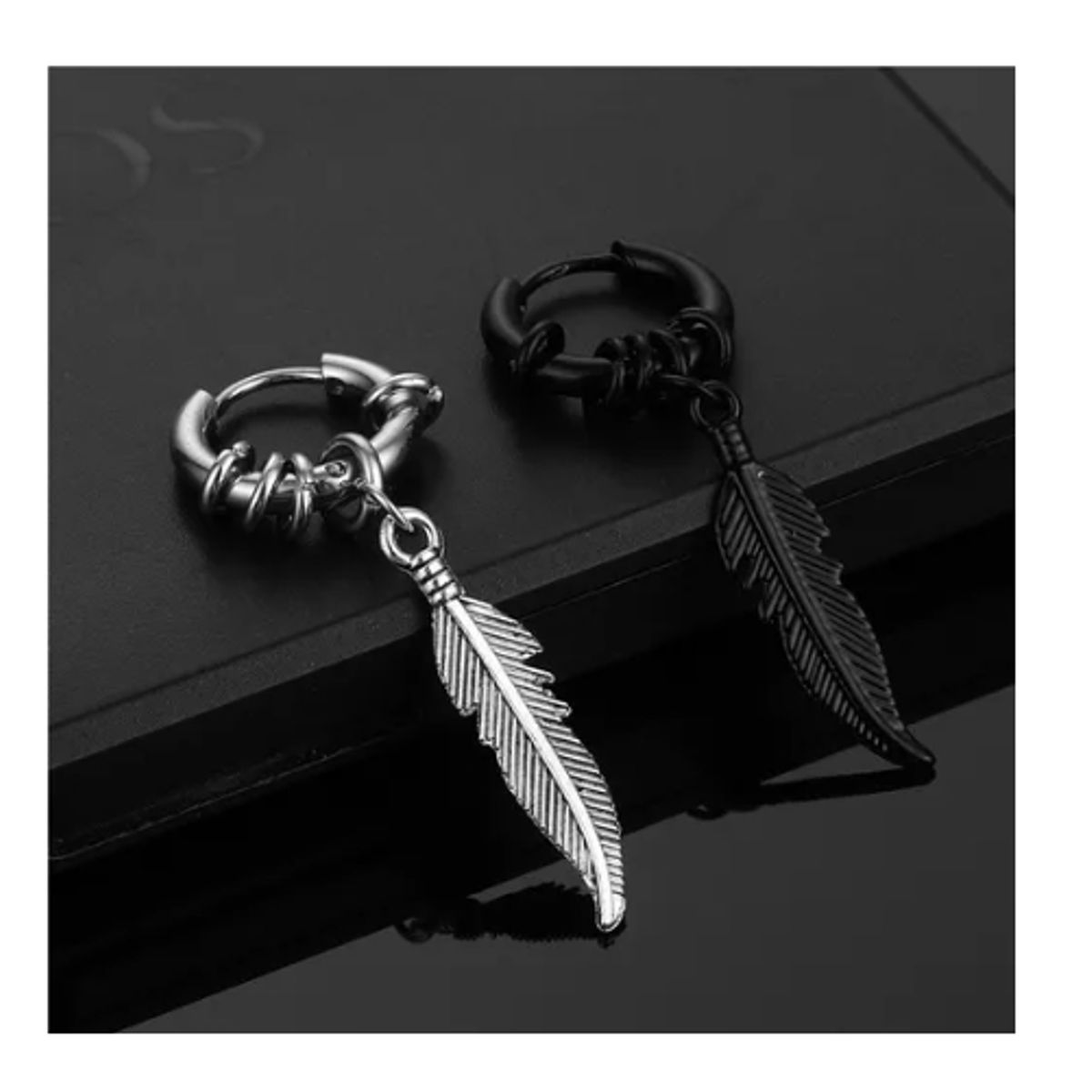 GENERICO - Pendientes Aros Para Hombre Mujer De Pluma Punk Rock