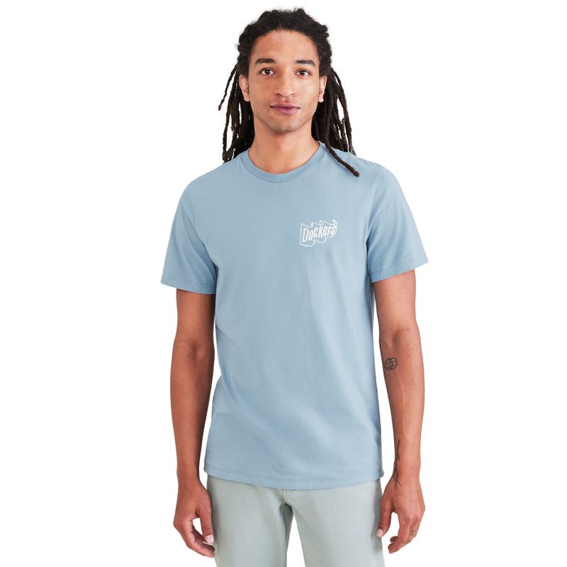 DOCKERS - Polera Hombre Graphic Tee Slim Fit Celeste Dockers
