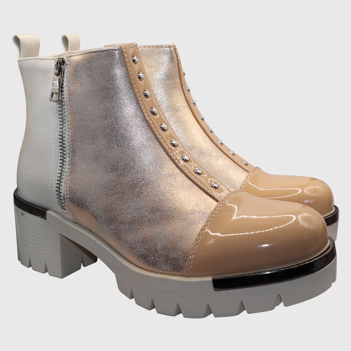 DINASTELLA - Botines de taco alto Beige para Mujer con Cierre Casuales Danicolle