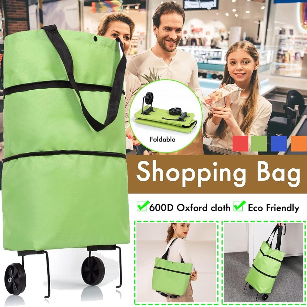 GENERICO - Carrito Compras Bolso Plegable Supermercado Feria Con Ruedas