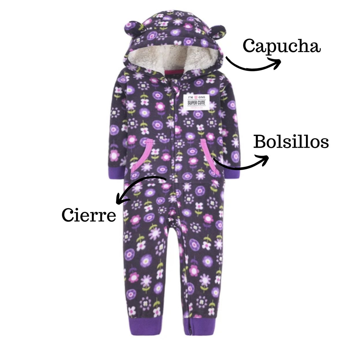 JUMP KIDS - Enterito Largo Niña Polar Con Capucha Forrada En Corderito