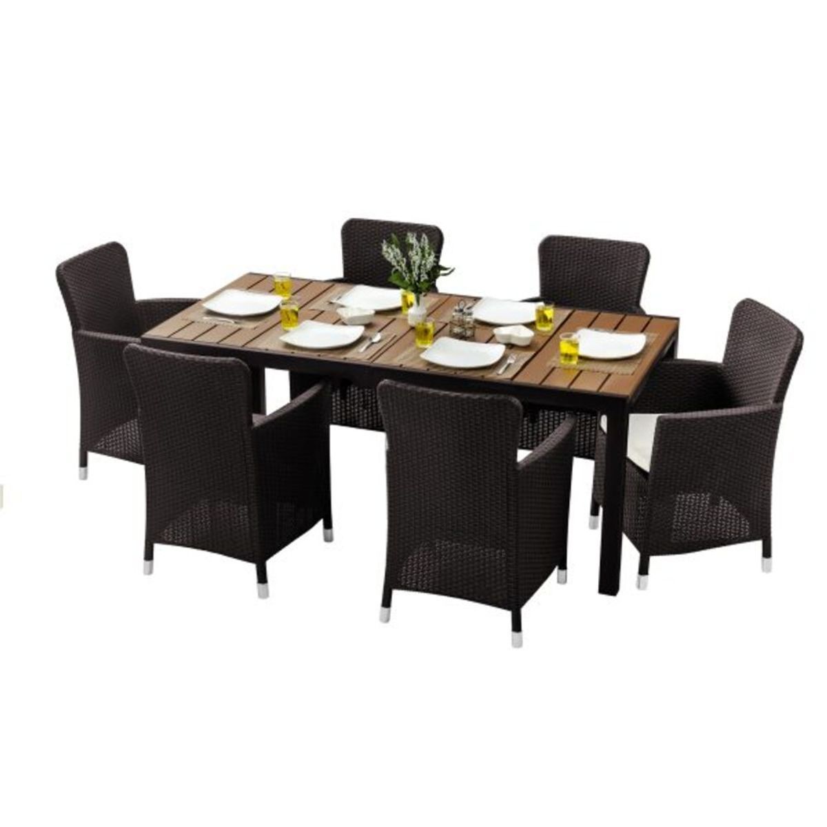 QRUBBER - Juego Comedor 6 Puestos Capri Café Oscuro MQ QRubber