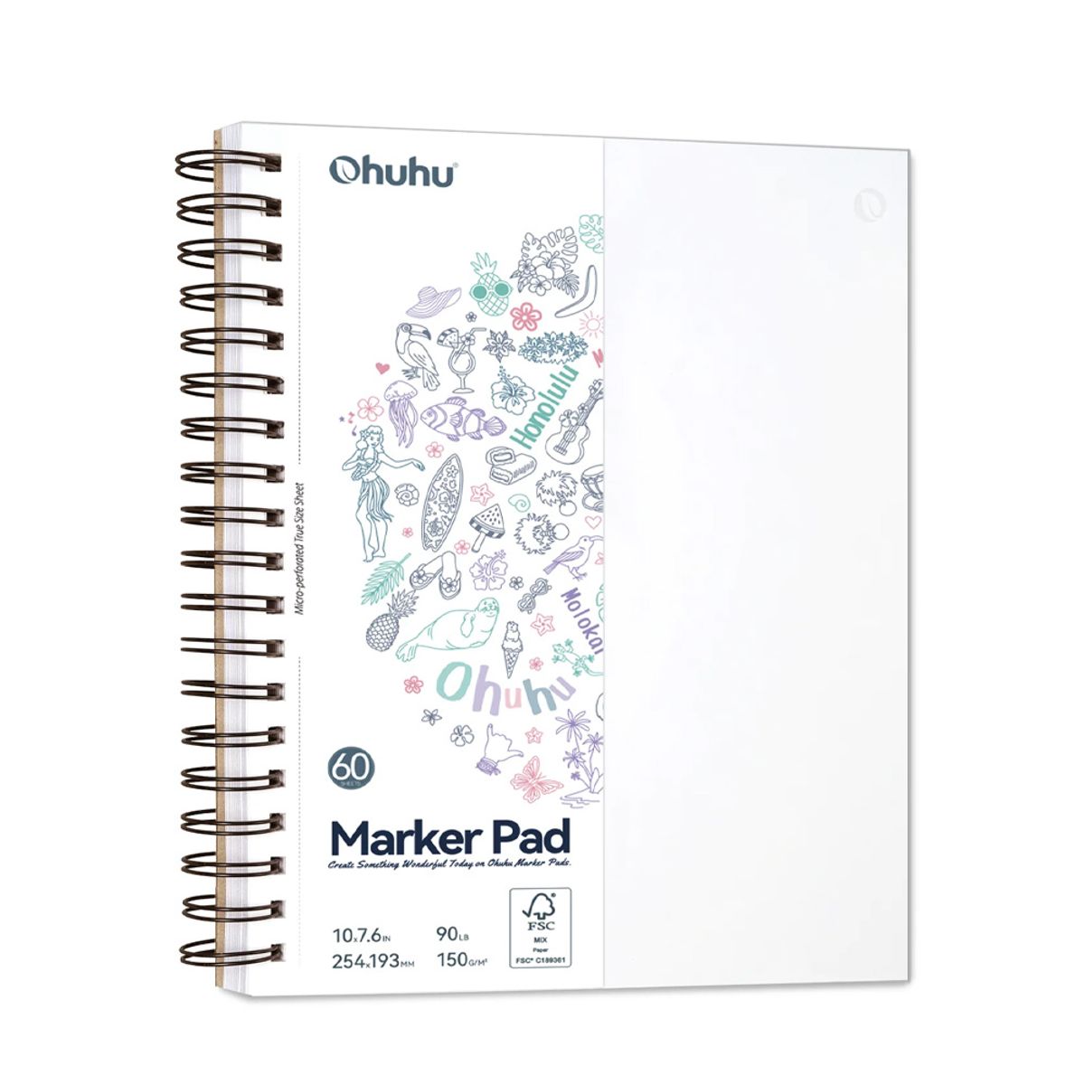 OHUHU - Ohuhu block anillado en espiral (25.4x19.3cm,60 hojas,150g)