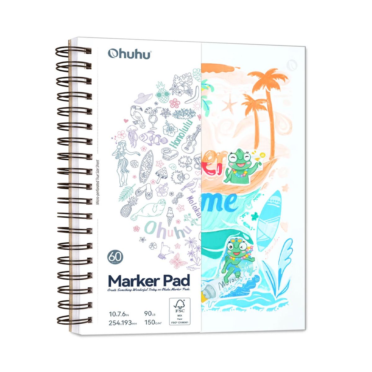 OHUHU - Ohuhu block anillado en espiral (25.4x19.3cm,60 hojas,150g)