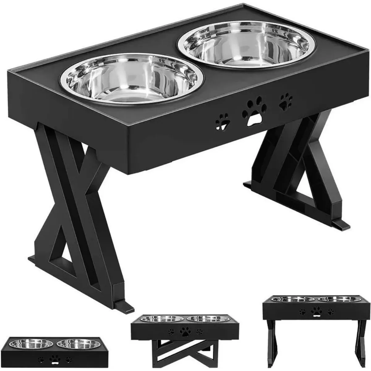 U BUY - Comedero-bebedero Para Perros Altura Ajustable - Plato Acero