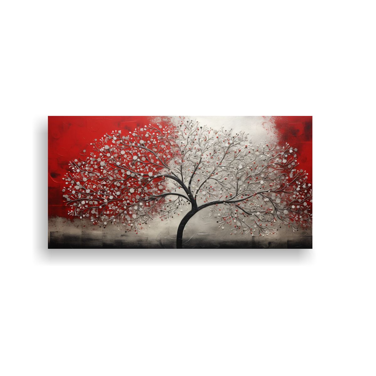 GENERICO - Cuadro Abstracto En Rojo Y Plata Con Imagen De árbol Para D 160x80cm