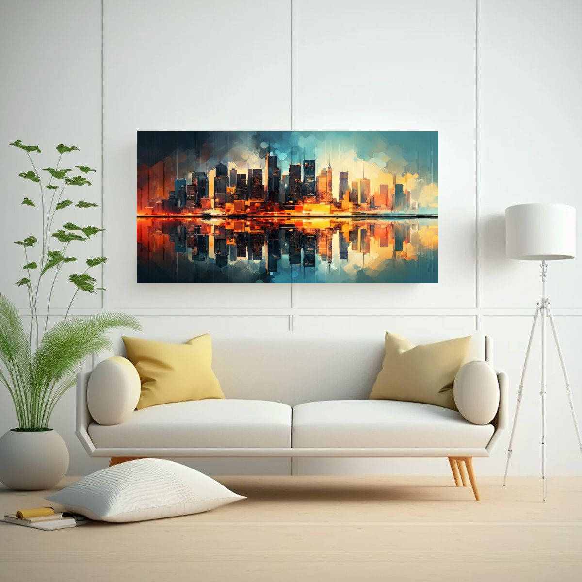GENERICO - Cuadro De Edificios Junto Al Agua Impresión De Arte Abstrac 80x40cm