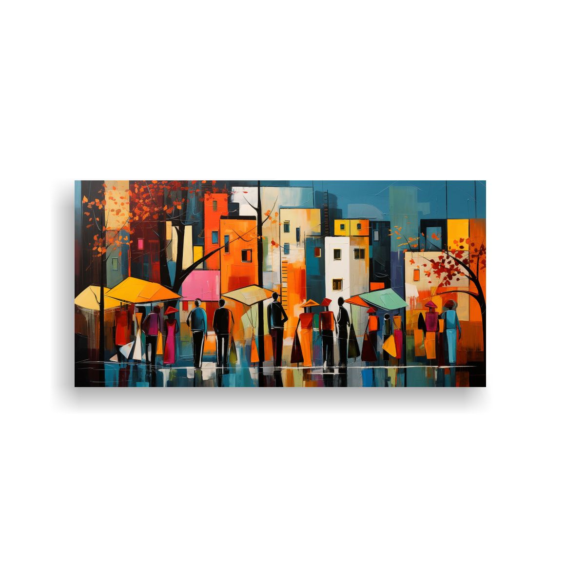 GENERICO - Cuadro Moderno Abstracto De Escena Callejera Vibrante 160x80cm