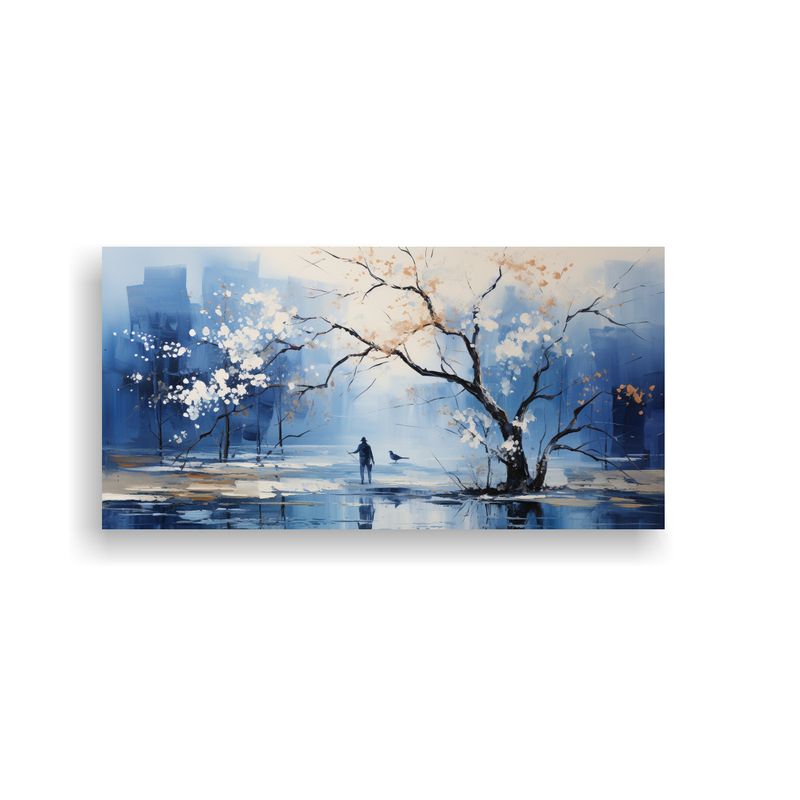 GENERICO - Pintura Abstracta De árboles En Plata Y Blanco Sobre Lienzo 160x80cm
