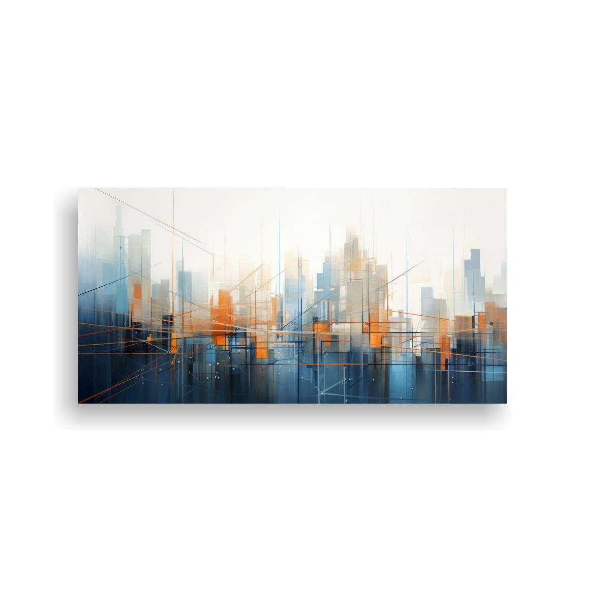 GENERICO - Pintura Abstracta De Ciudad En Azul Y Naranja, Arte Moderno. 160x80cm