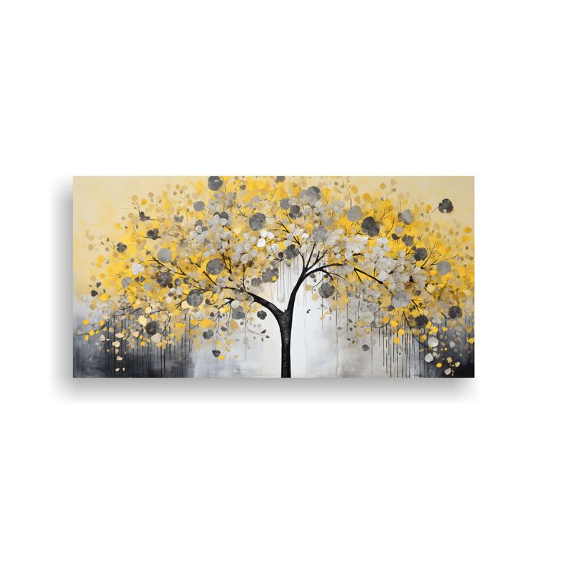 GENERICO - Cuadro Minimalista De árbol En Amarillo Y Plata En Decoraci 160x80cm
