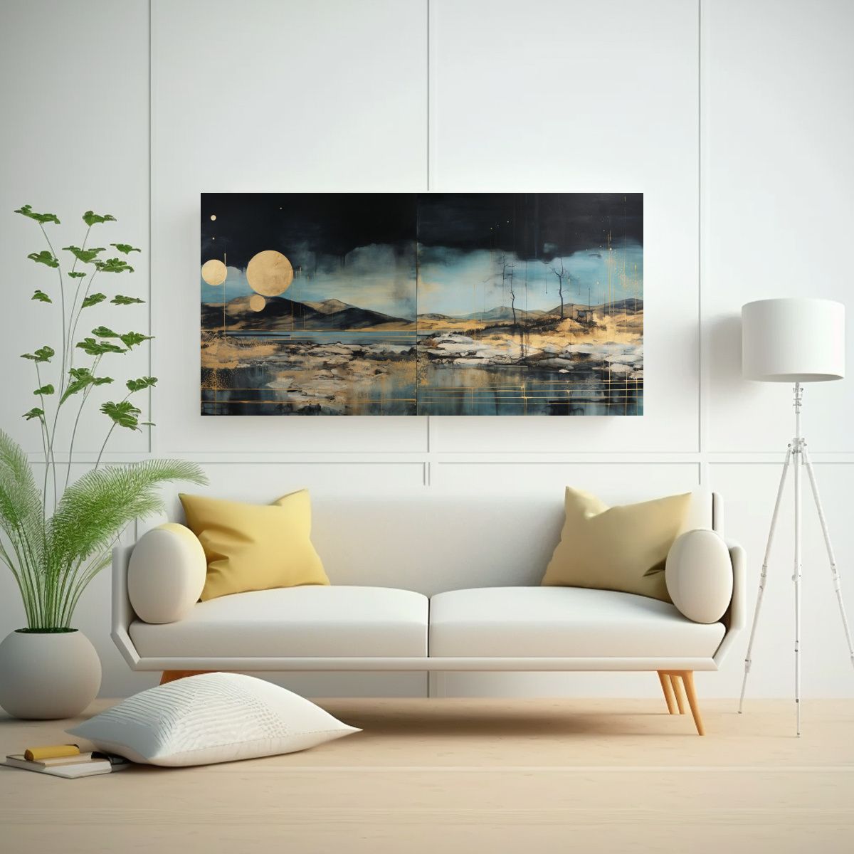 GENERICO - Pintura Arte Abstracto Pop Art En Negro, Turquesa Y Dorado A 160x80cm.