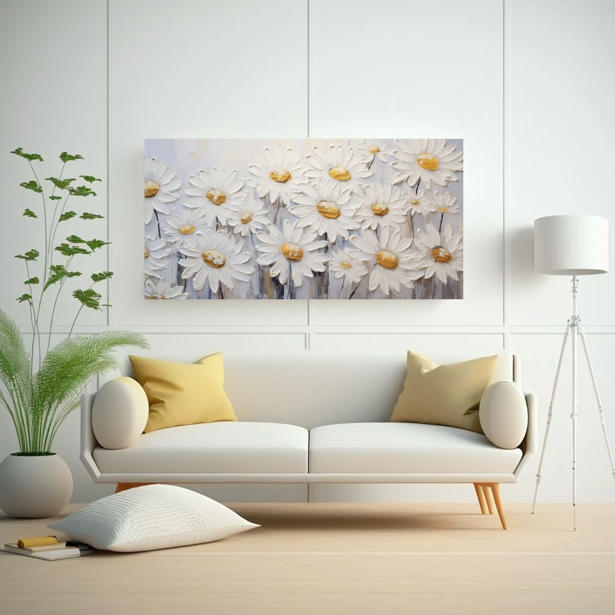 GENERICO - Cuadro De Girasoles Blancos Impresionante En Lienzo Al Estil 160x80cm