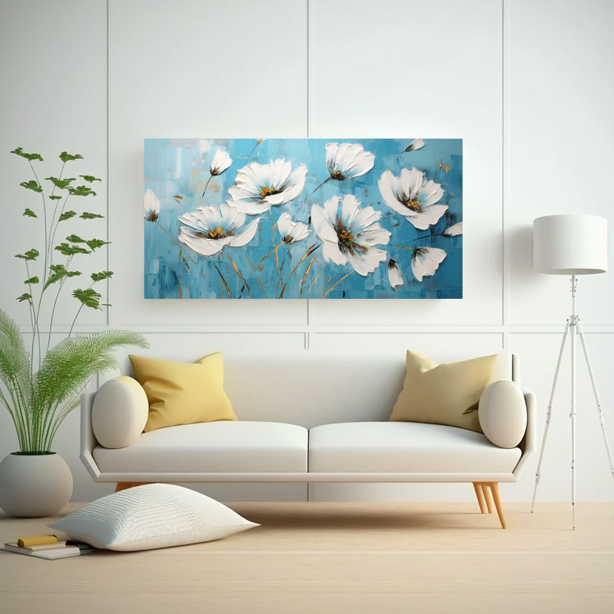 GENERICO - Lienzo De Tela Horizontal Mural Con Pintura De Flores Turque 160x80cm