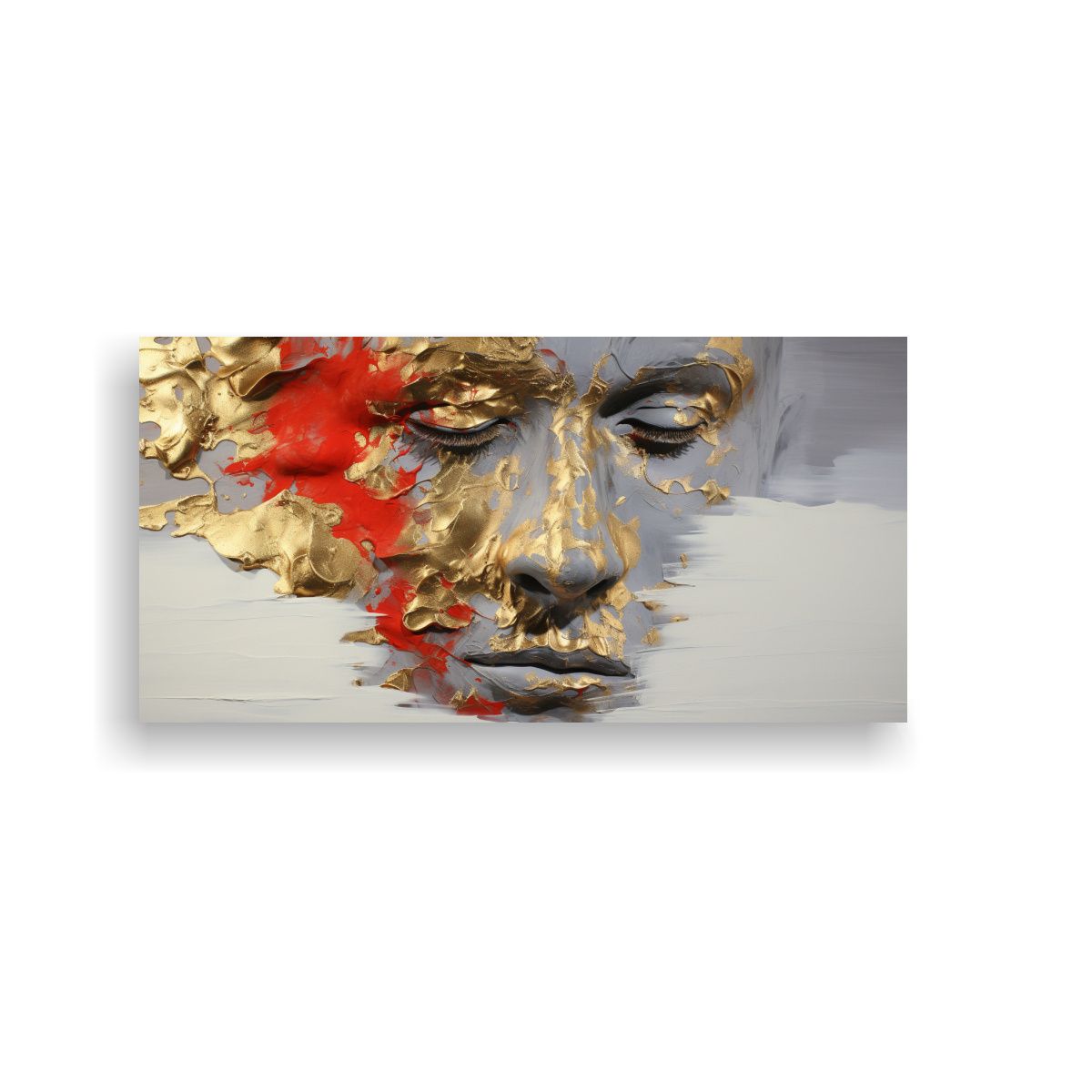 GENERICO - Pintura Abstracta Facial Con Textura, Detalles Dorados Y Roj 160x80cm