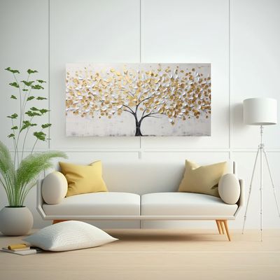 Imagen 2 del producto Cuadro Decorativo Horizontal Del árbol En Blanco Y Amarillo 80x40cm