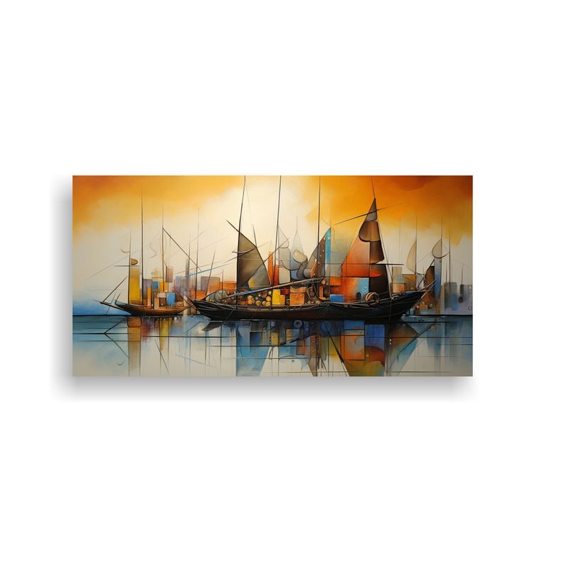 GENERICO - Pintura Abstracta De Barcos En Lienzo Clásico 160x80cm