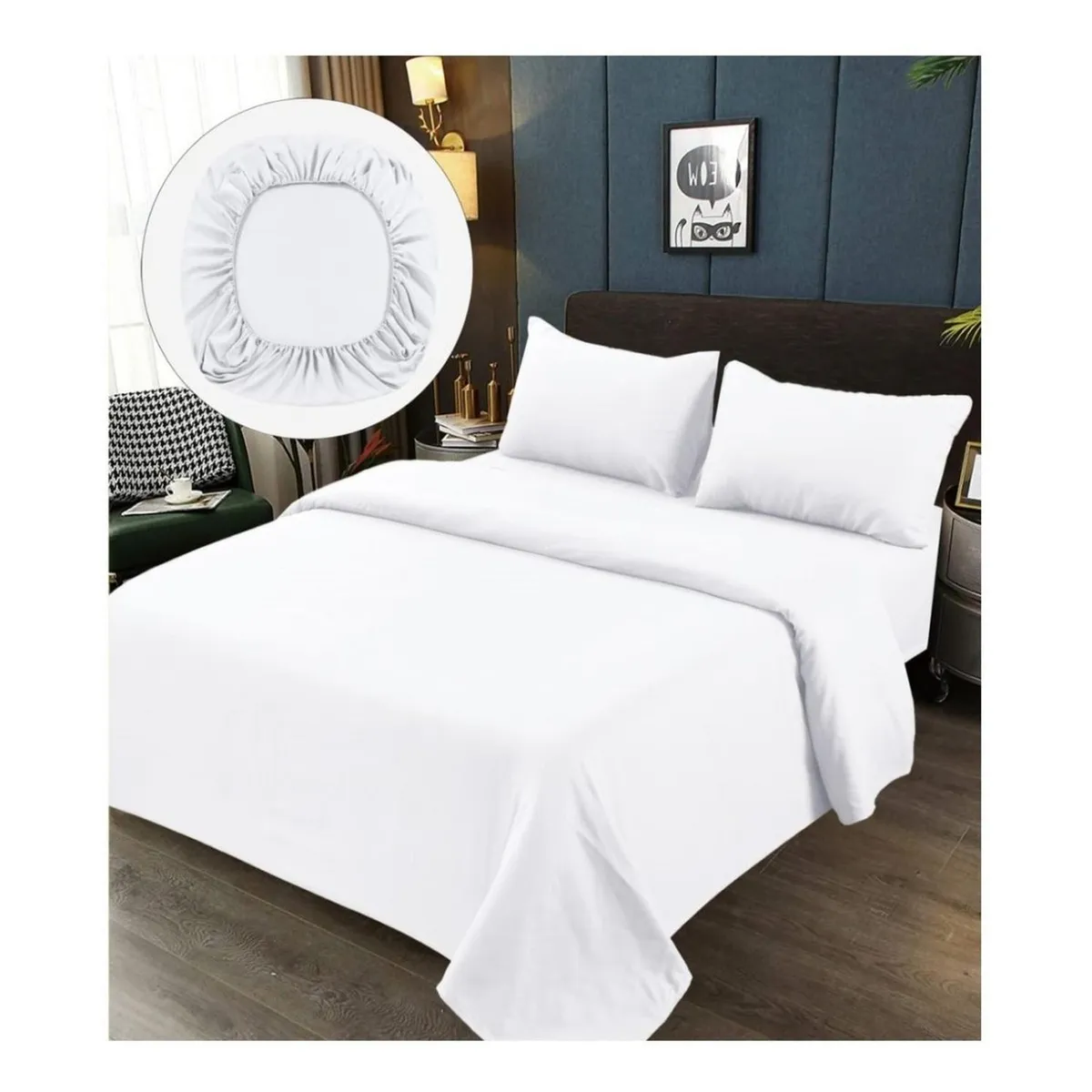 GENERICO - Sabanas Premium 100% Algodón 2.5 Plazas - Blanco - King