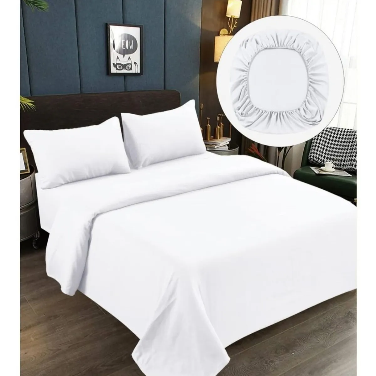 GENERICO - Sabanas Premium 100% Algodón 2.5 Plazas - Blanco - King