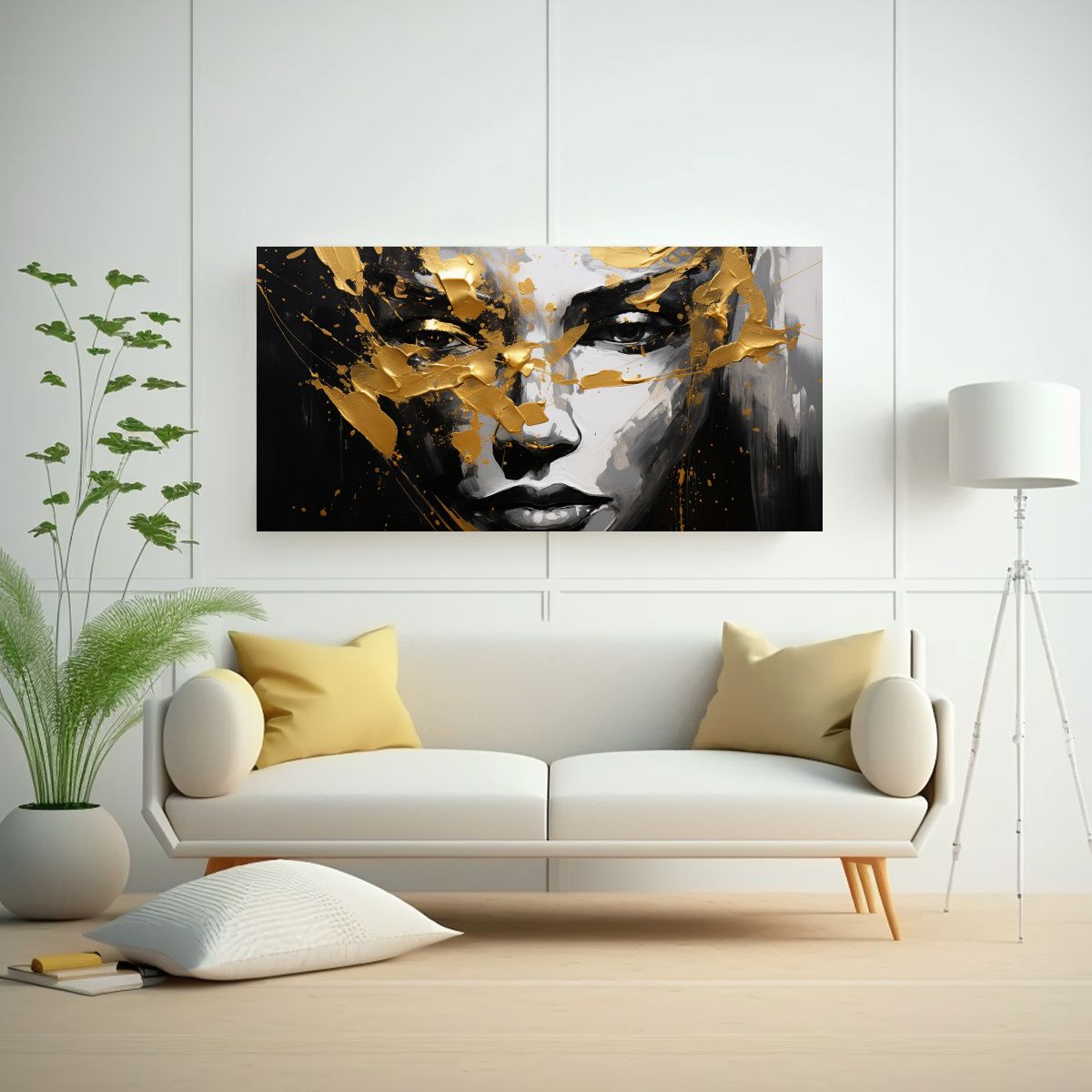 GENERICO - Cuadro Abstracto Perspectiva Contornos Faciales Y Salpicadur 160x80cm