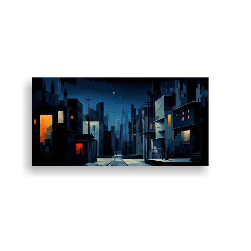 GENERICO - Pintura Abstracta De Escena Urbana Nocturna En Canva Fotogra 160x80cm
