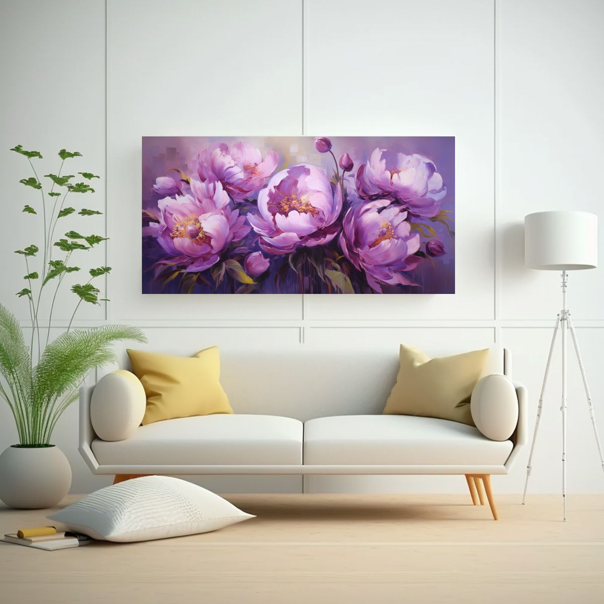 GENERICO - Cuadro Moderno Colores Vibrantes De Peonías Púrpuras En Li 160x80cm