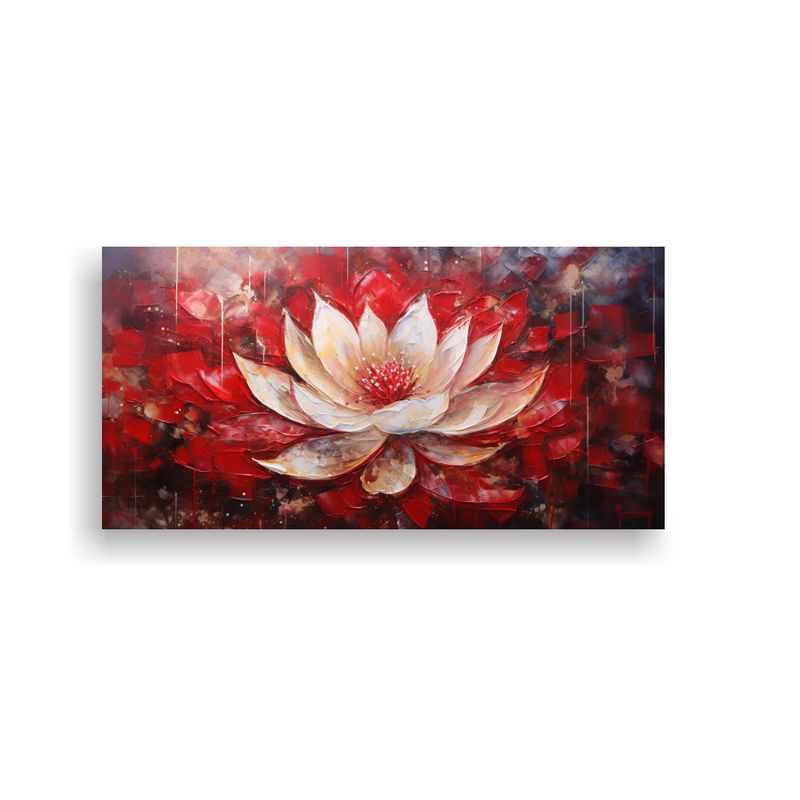 GENERICO - Cuadro Acuarela Detalle Flor De Loto Roja En Lienzo Al Estil 160x80cm