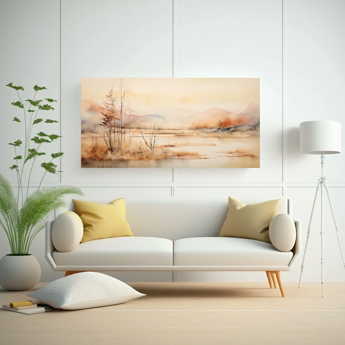 GENERICO - Paisaje Sereno En Pinturas De Decoración Con Líneas Finas  160x80cm