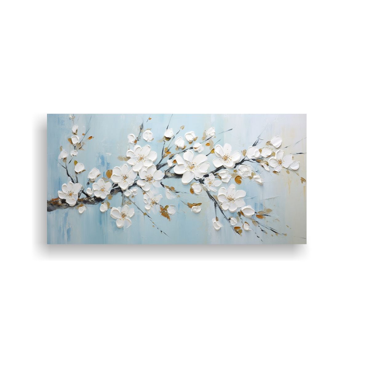 GENERICO - Cuadro Horizontal De Cerezo En Flor En Blanco Sobre Lienzo E 80x40cm