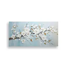 GENERICO - Cuadro Horizontal De Cerezo En Flor En Blanco Sobre Lienzo E 80x40cm