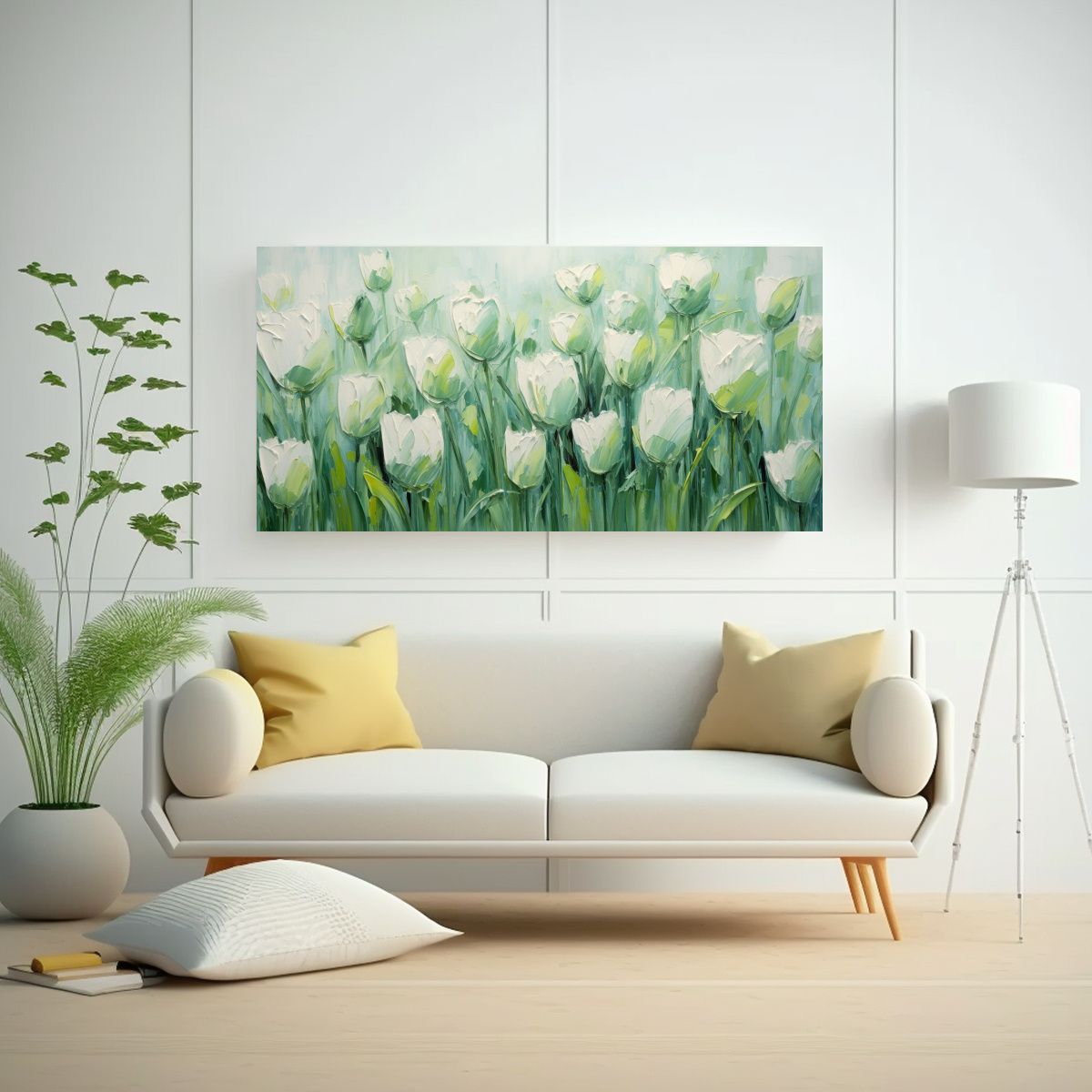 GENERICO - Cuadro Diseño Para Cocina Con Pintura De Tulipanes Verdes E 160x80cm