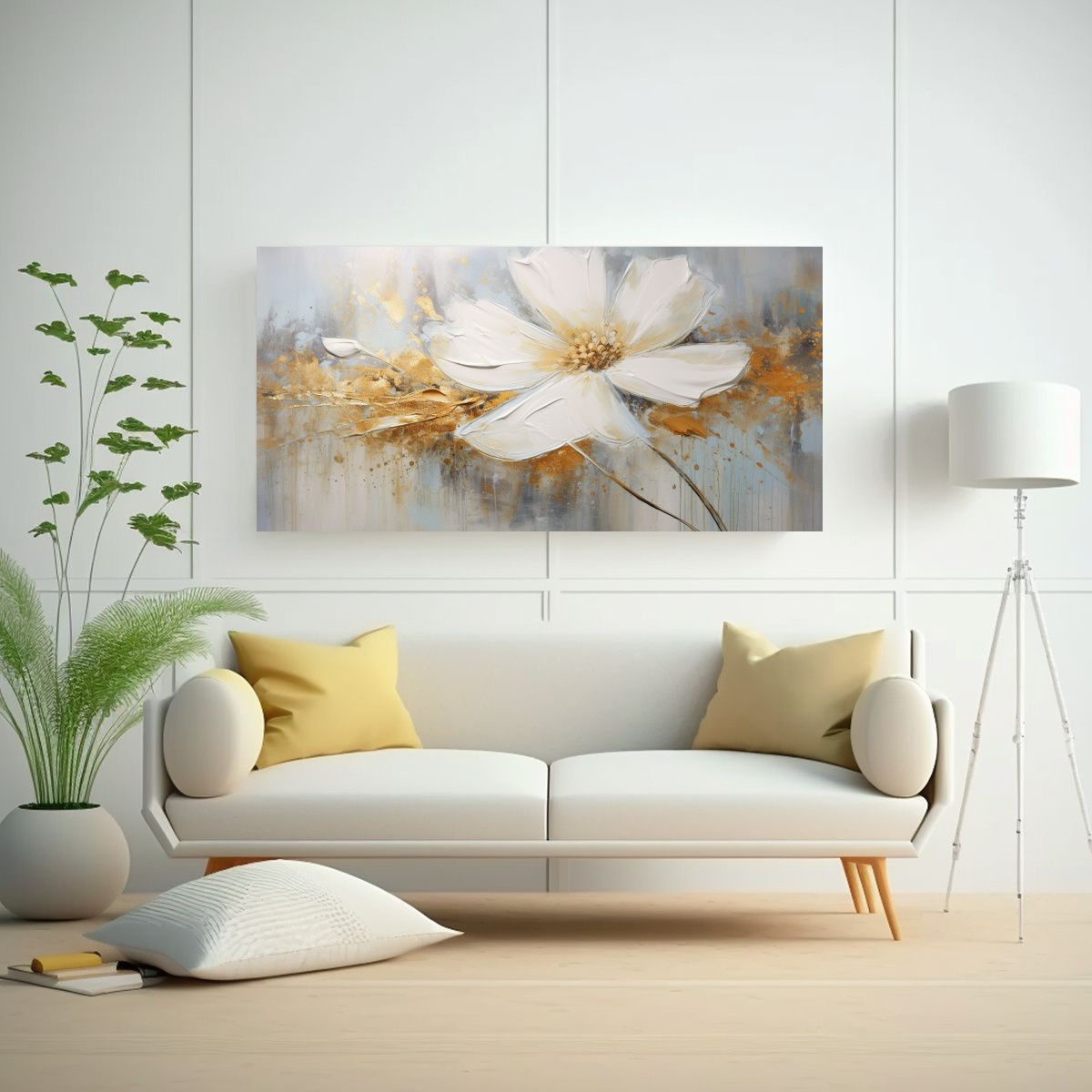 GENERICO - Pintura En Bastidor De Flores Doradas En Estilo Actual Para  160x80cm