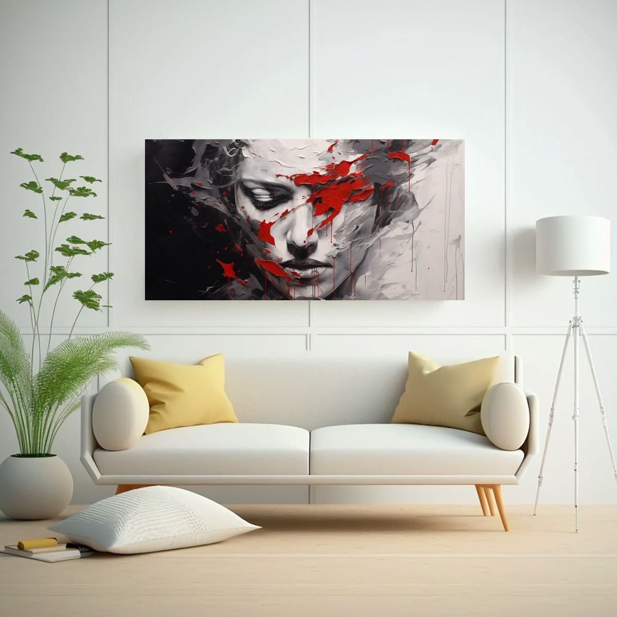 GENERICO - Cuadros Decorativos Vintage Con Contornos Faciales Y Salpica 160x80cm.