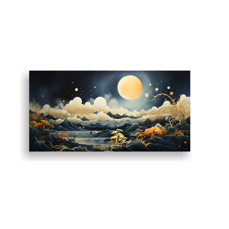 GENERICO - Cuadro Montaña Luna Paisaje Nocturno Pintura Ambiente 160x80cm