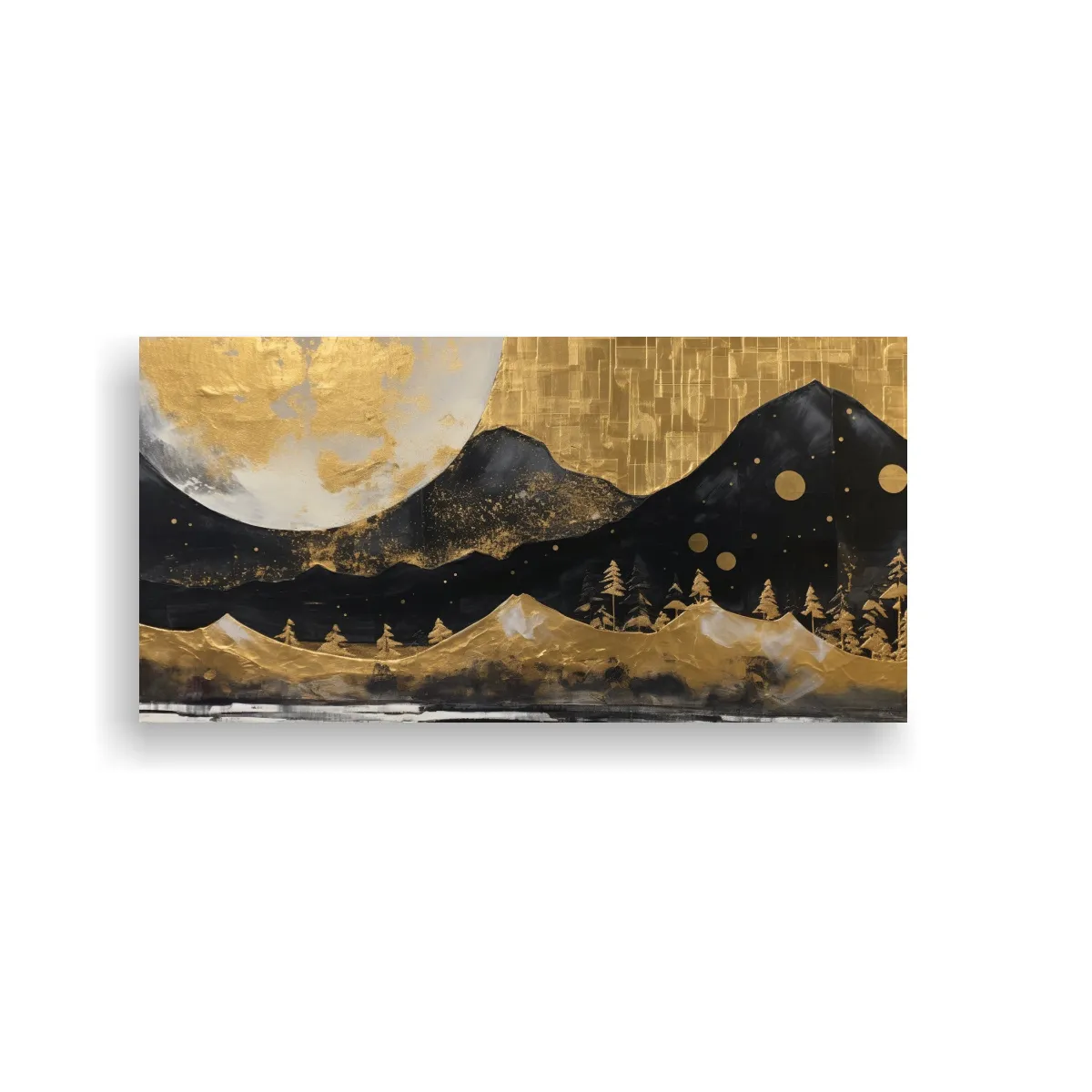 GENERICO - Cuadro Paisaje Nocturno Con Luna Y Montañas, Pintura Decora 160x80cm.