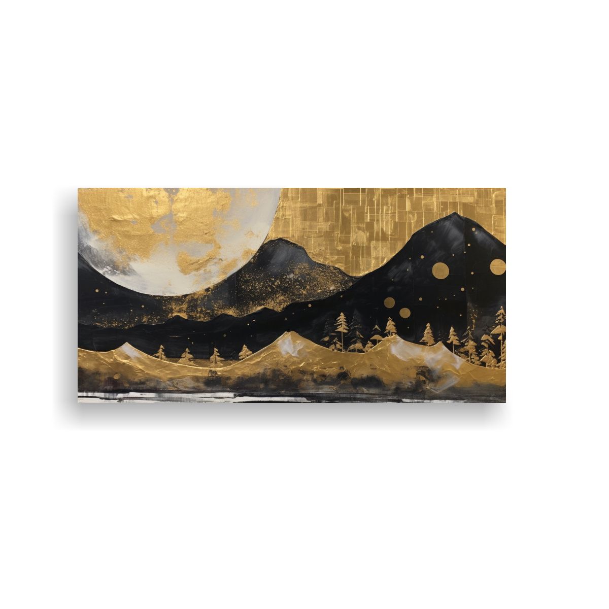 GENERICO - Cuadro Paisaje Nocturno Con Luna Y Montañas, Pintura Decora 160x80cm.