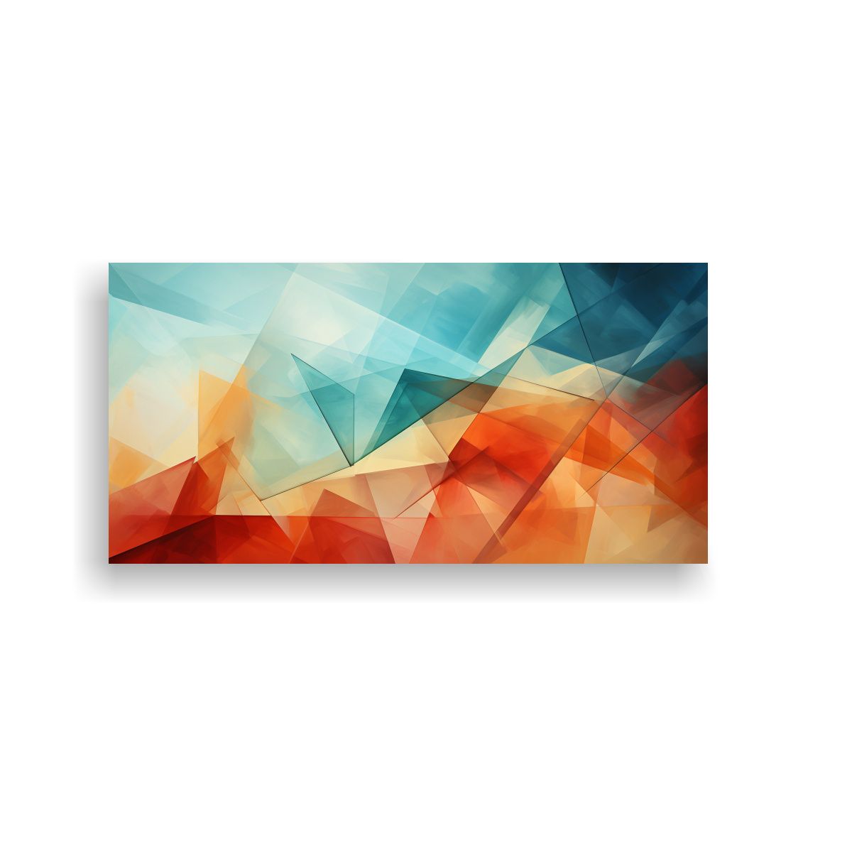 GENERICO - Lienzo Creativa Equilibrio Geometría Azul Y Coral Pintura A 160x80cm