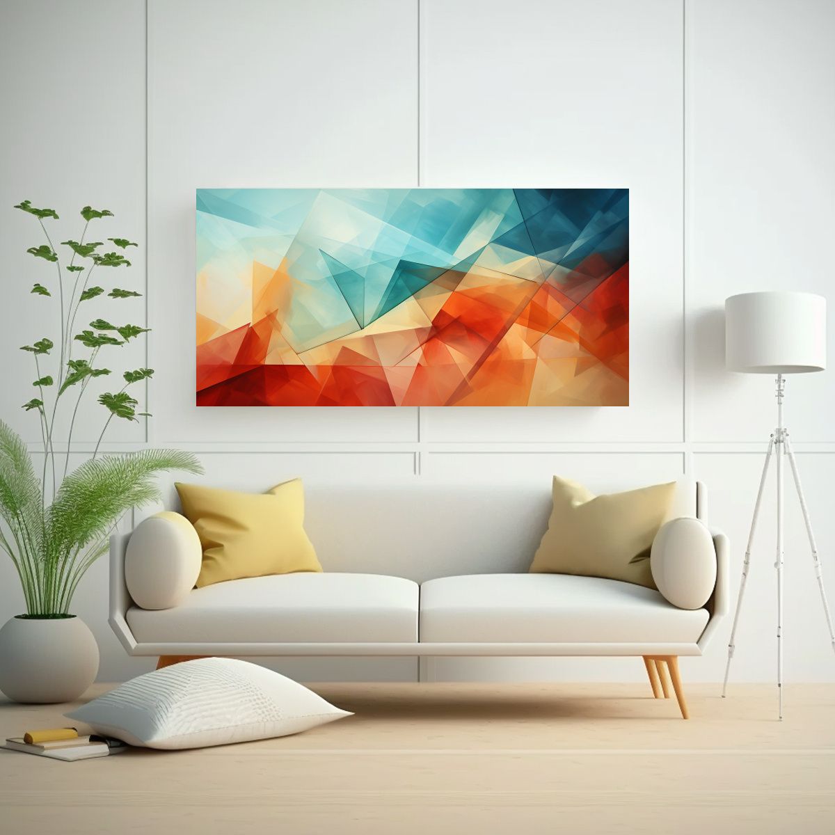 GENERICO - Lienzo Creativa Equilibrio Geometría Azul Y Coral Pintura A 160x80cm