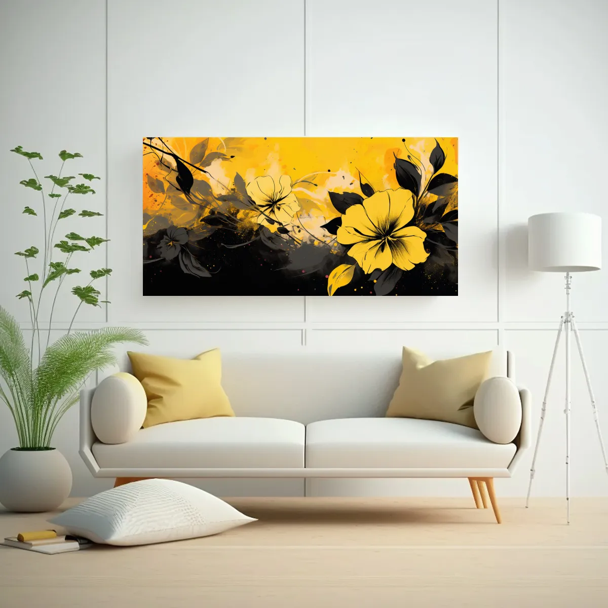 GENERICO - Cuadro Decorativo Lienzo Inspiración Amarillo Y Negro Estil 160x80cm