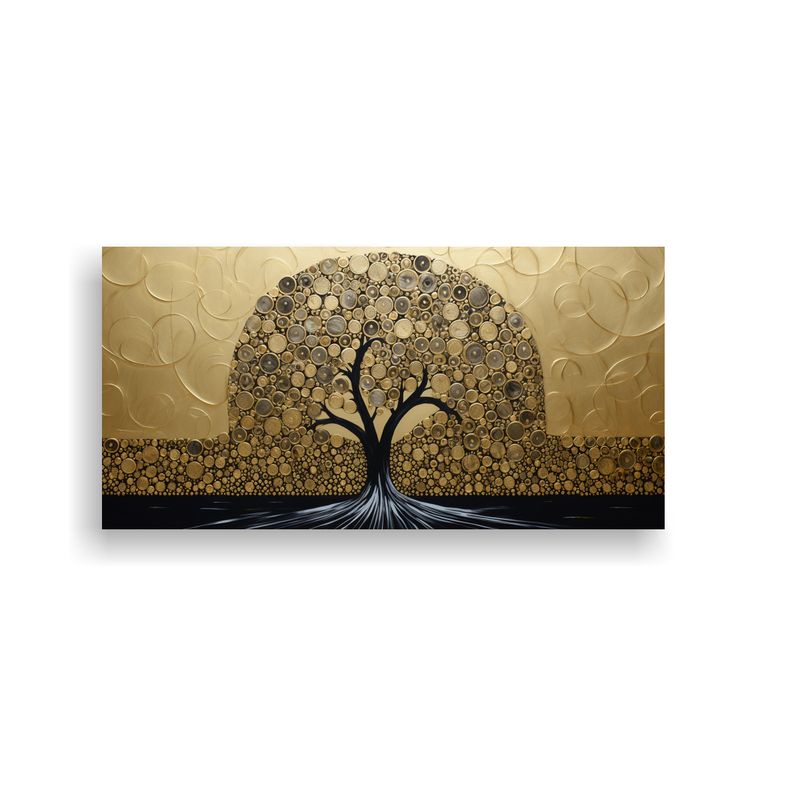 GENERICO - Cuadro Elegante Árbol Negro Y Dorado Para Decoración 160x80cm