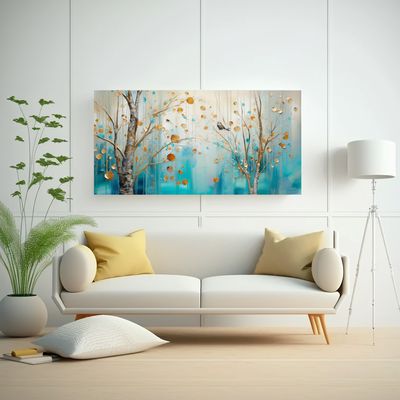 Imagen 2 del producto Cuadro De Pared Decorativo Turquesa Y Dorado Para El Comedor 80x40cm