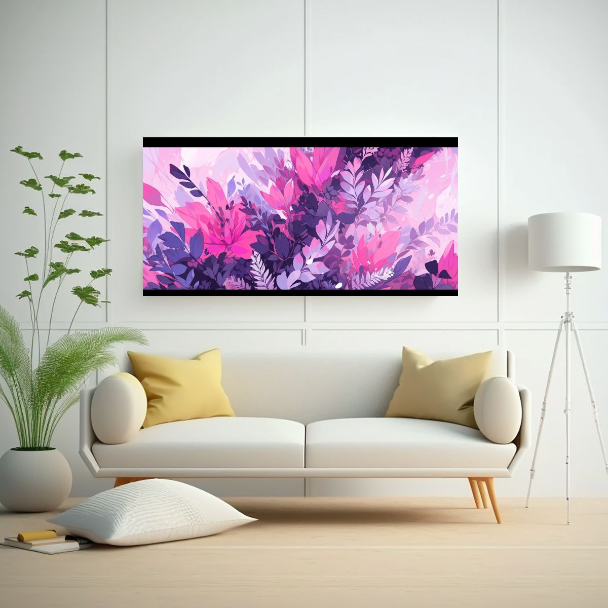 GENERICO - Lienzo Arte Dibujo Bastidor Madera Púrpura Y Rosa Estilo Ne 160x80cm