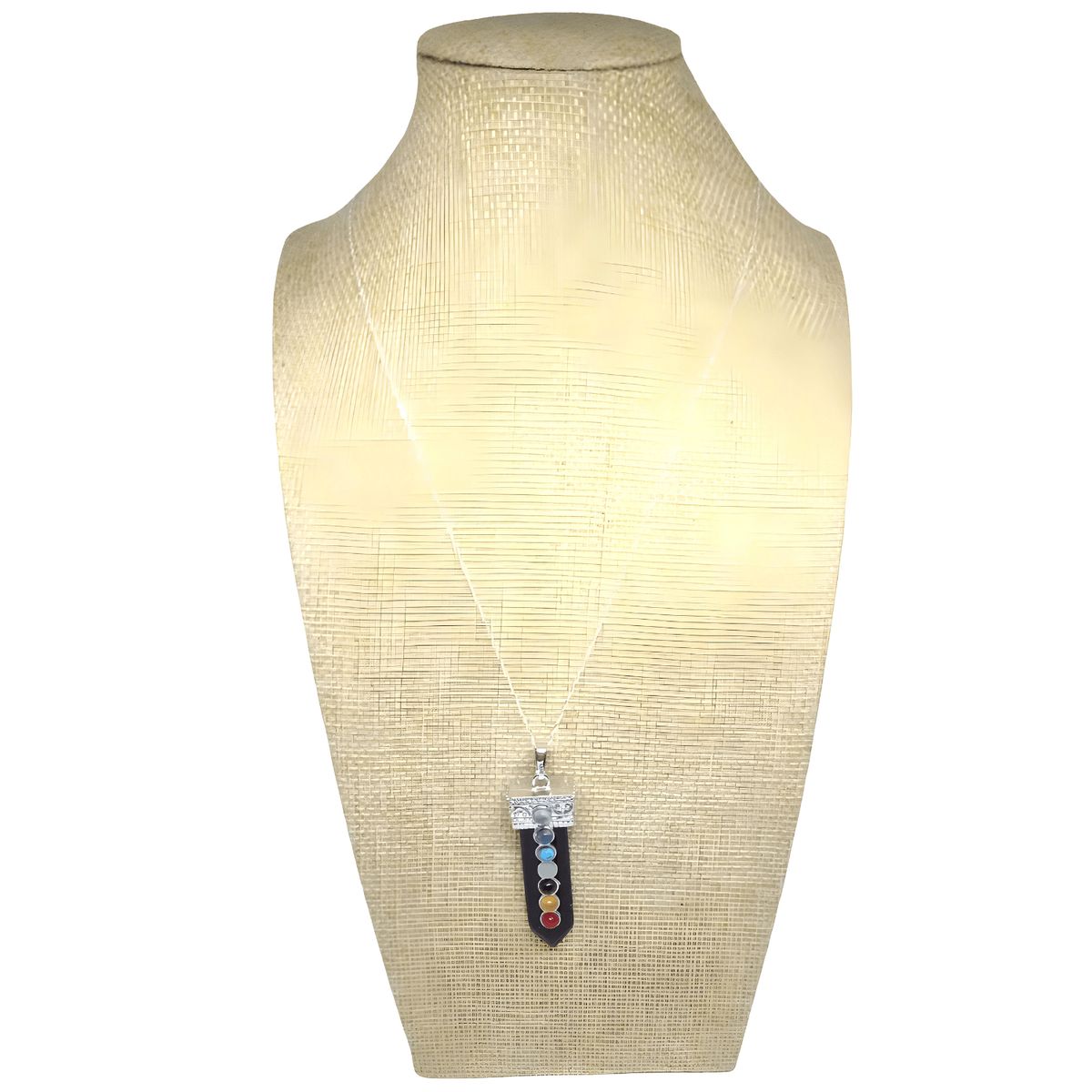 GENERICO - Collar con Colgante punta de Piedra Ónix con 7 Chakras - Cadena Plata